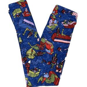 LuLaRoe Girls Leggings L/XL Christmas Holiday Blue Elf Elves Toys Sizes 7-12 NEW